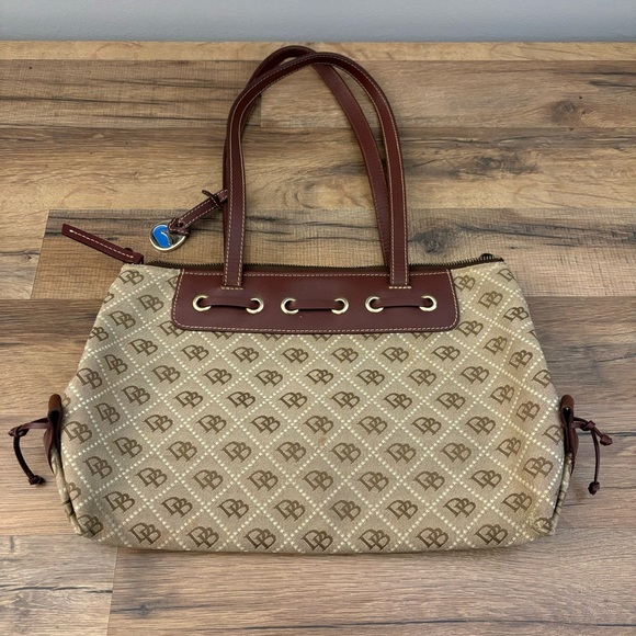 Dooney & Bourke Leather Logo Fabric Satchel Bag Purse Vintage Women’s - Picture 1 of 13